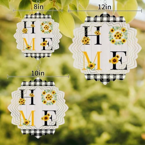 12 Inch Farmhouse Sunflower Wind Spinner for Yard and Garden, Yellow Black Floral Buffalo Plaid Hanging Ornaments Outdoor 3D Kinetic Wind Sculpture Spinners Indoor Outdoor Patio Décor Ornaments Gift - Image 3