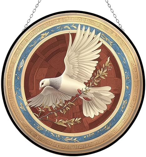 9.84 Inch Dove with Olive Branch Stained Glass Window Hanging Suncatcher Suncatcher Stained Glass Christmas by Unknown