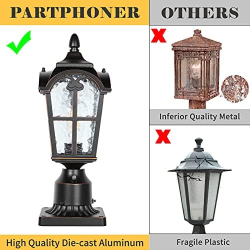 Hardwired 120V Dusk to Dawn Outdoor Post Light Black Roman, Waterproof Aluminum Pole Light Fixture with Pier Mount Base, Exterior Lamp Post Lantern Head with Clear Glass for Garden Yard Patio Pathway - Image 2