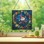 Wreath Swing Gnome Stained Glass Suncatcher – Square Hanging Window Panel for Home or Greenhouse – Whimsical Glass Art Gift for Garden Lovers, Christmas, Halloween, Father Days Of4WNz - Image 2