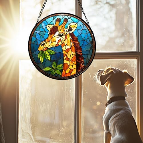 Yellow Giraffe Stained Glass Window Hanging Suncatcher Gifts for Women 9.8" - Image 2