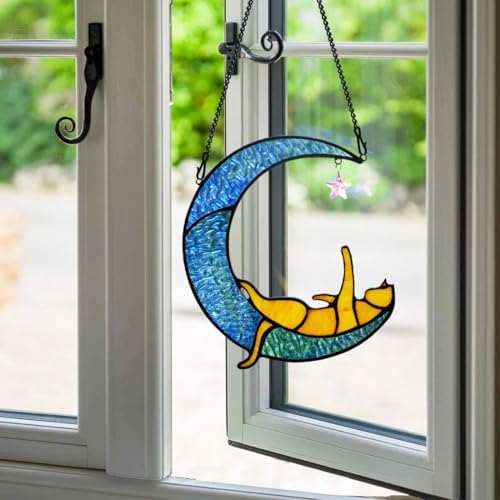BOXCASA Orange Cat Suncatcher for Window Stained Glass Gifts for Cat Lovers - Image 5