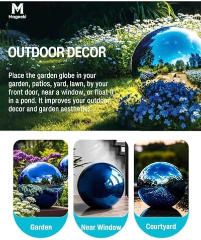 12 Inch Stainless Steel Gazing Ball, Blue Mirror Sphere for Garden Décor - Image 3