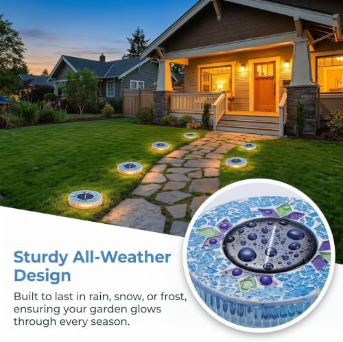 2026 Upgraded Solar Outdoor Mosaic Disk Lights, Mosaic Solar Disk Light, Outdoor Waterproof Mosaic Solar Ground Lights, for Walkway, Patio & Lawn, Decorative Driveway Lamps (Yellow*4) - Image 5