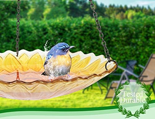 MUMTOP Hanging Glass Bird Bath Sunflower Outdoor Birdfeeder Garden Decor - Image 4