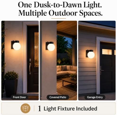 Alighting Dusk to Dawn Outdoor Wall Sconce, Black Globe Porch Light - Image 4