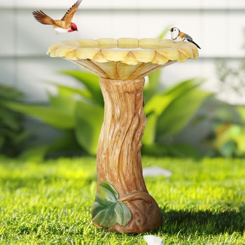 SKYFIRE 24.4" H Sunflower Bird Bath Outdoor - Fibre Reinforced Concrete Pedestal Birdbath, 19.6" Dia. Garden & Patio Decor, Weather Resistant Yard Bird Bath for Backyard Lawn by SKYFIRE