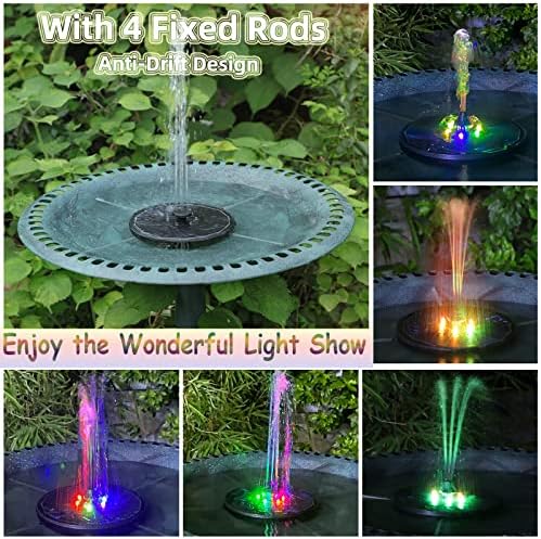 Solar Powered Fountain 4W Bird Bath Fountains Pump Upgraded Glass Panel Fountains with Color LED Lights 7 Nozzles & 4 Fixers for Garden Small Pond Outdoor Swimming Pool Fish Tank - Image 4
