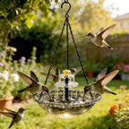 2026 Spring Solar Cascade Hanging Bird Bath Fountain for Outdoor Garden Decor, Metal Hanging Birdbath with Solar Pump for Backyard, Patio, Yard, Attracts Birds and Hummingbirds (Gray, Upgraded) by LONGLUAN