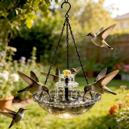 2026 Spring Solar Cascade Hanging Bird Bath Fountain for Outdoor Garden Decor, Metal Hanging Birdbath with Solar Pump for Backyard, Patio, Yard, Attracts Birds and Hummingbirds (Gray, Upgraded) by LONGLUAN