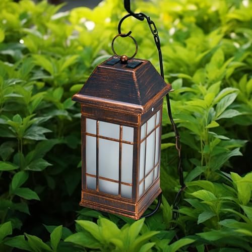 15.5" Solar Lantern Outdoor Waterproof, Glass Flickering Flame Solar Lanterns, Hanging Metal Lantern Decorative for Patio Front Porch Garden Backyard Tabletop Party Decoration - Image 2
