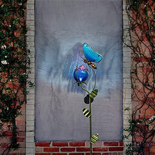 TERESA'S COLLECTIONS Garden Decor Blue Peacock with Solar Outdoor Lights, Glass Yard Art for Outside, Decorative Metal Stake Outdoor Decor for Lawn Decorations, Patio, Gifts for Mothers Day - Image 3