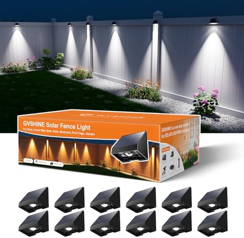 12 Pcs Decorative Sun Powered Fence Lights Outdoor Waterproof White by GVSHINE