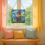 Spring Parade Gnome Stained Glass Suncatcher – Square Hanging Window Panel for Home or Greenhouse – Whimsical Glass Art Gift for Garden Lovers, Christmas, Halloween, Father Days fFF7J7 - Image 5
