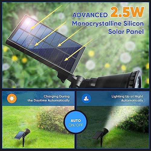 KEV 800 Lumens Solar Spot Lights Outdoor,18 LEDs Solar Flood Lights with 2 Modes &Adjustable &IPX65 Waterproof,Solar Spotlight for Driveway/Backyard/Patio Landscape/Tree/Garage(Cool White, 2 Pack) - Image 3