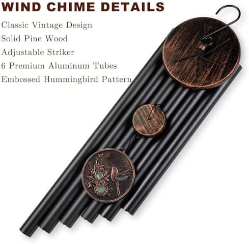 Large 48" Hummingbird Wind Chimes, Vintage Deep Tone Outdoor Decor - Image 3