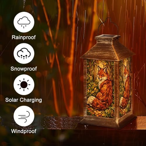 Solar Lantern Fox Stained Glass Style Forest Leaves Warm Autumn Colors Outdoor Waterproof Hanging Solar Light Outside Lights for Patio Yard House Lawn Decor Birthday Gifts for Women Mom - Image 5