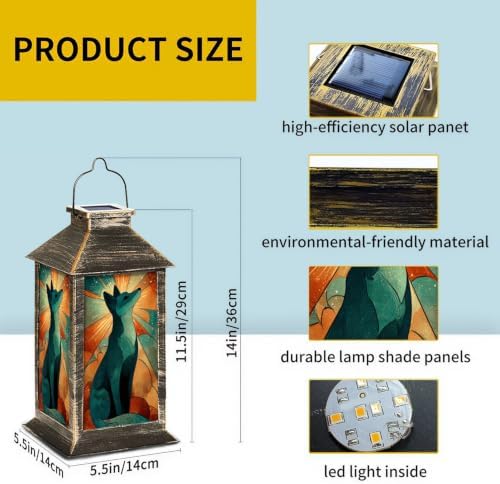 Solar Lantern Retro Fox Stained Glass Outdoor Waterproof Garden Hanging Lantern Solar Powered Lighting Outside Solar Light for Patio Yard Camping, Gifts for Women Mom - Image 2
