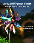 Solar Garden Wind Spinners with Light, Metal Yard Wind Spinners with Stake for Outdoor Lawn Decor (20" W x 77" H) - Image 4