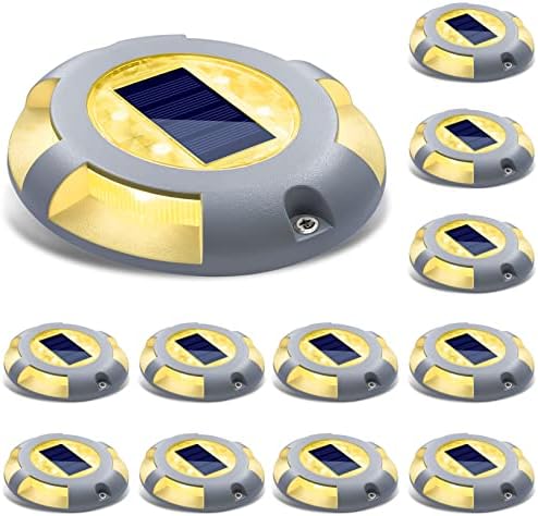 SIEDiNLAR Solar Deck Lights Outdoor LED Driveway Dock Lights, 12 Pack, Warm by Siedinlar
