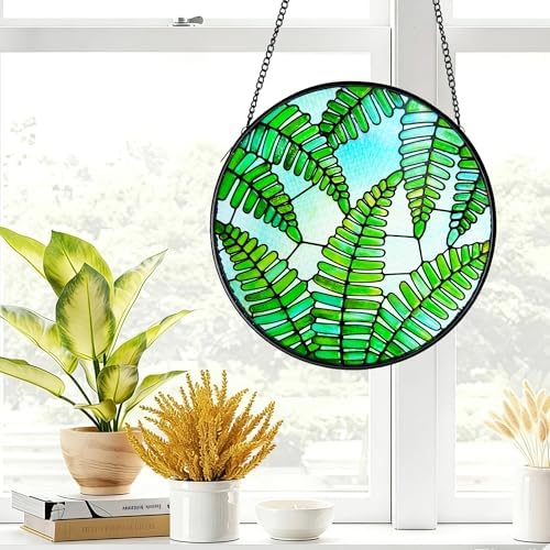 Plant Suncatcher Glass, Stained Glass Suncatcher Plant Window Hanging, Unique Nature Lover Gifts Leaf (Fern) - Image 2
