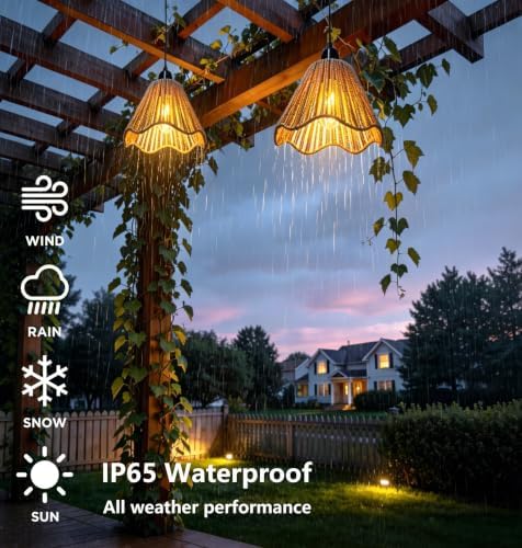Solar Chandelier Outdoor Waterproof, Gazebo Lights Solar Powered with Remote Control, Boho Hanging Pendant Light for Porch, Patio, Pergola, Shed, Chicken Coop, Balcony(2 Lights) - Image 4