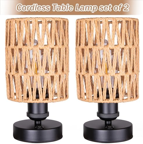 Cordless Rechargeable Outdoor Table Lamps, Battery Operated Table Lamp, Stepless Dimmable for Patio, Living Room, and Bedroom (Bulb Included) - Set of 2 (Beige) - Image 2