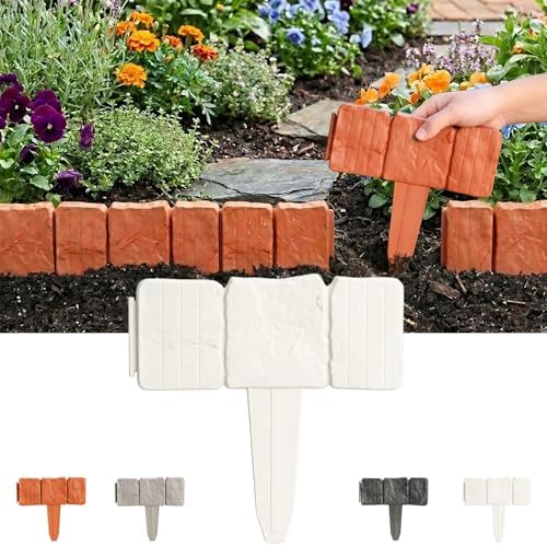 Imitation Stone Garden Fence - DIY Garden Edging Border, 2026 New Plastic Garden Retaining Fence, Interlocking No Dig Decorative Garden Fence with Stakes, for Yard, Patio, Outdoor (Cream, 10pcs) by Notjustgreatproducts