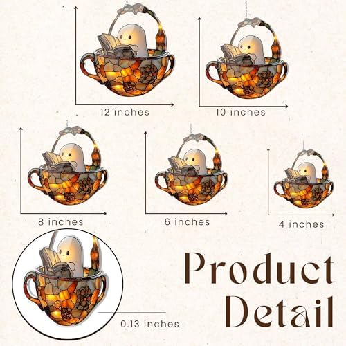 Reading Ghost Teacup Acrylic Suncatcher Size 8 inches, Bookish Stained Glass Effect Window Hanging Ornament, Garden Decor, Gift for Book Lover Reader Bookworm - Image 3