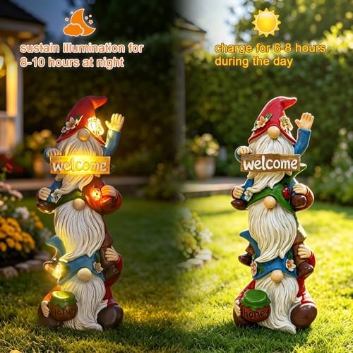 Garden Gnome Statue Solar Lights, Funny Faceless Triple Gnomes Sculptures Spring Decorations Outdoor Porch Patio Lawn Yard Art Balcony Home Decor Figurine, Birthday Gifts for Woman Mom Grandma - Image 4