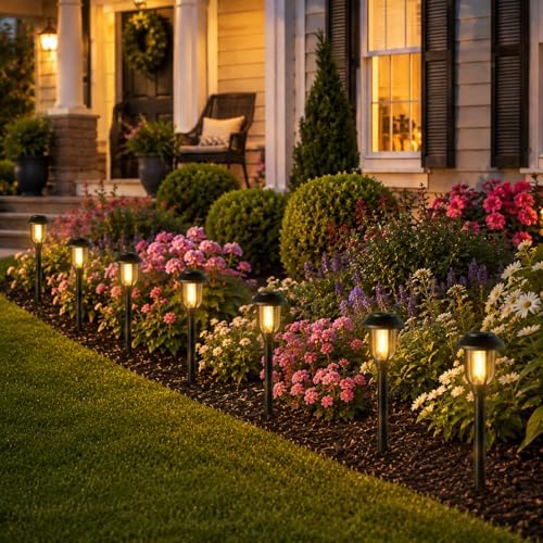 Solar Pathway Lights Outdoor 8 Pack, Warm White Solar Path Lights, Waterproof Energy Efficient Landscape Lights Decorative Auto On/Off, Solar Garden Lights for Yard Walkway Driveway Patio - Image 4