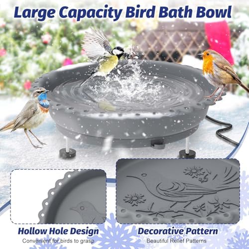 100W Heated Bird Bath with Metal Extension Screws, Gray - Image 2