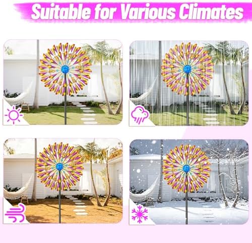 Wind Spinner Kinetic Wind Sculpture, 23.4" W x 79.3" H Large Metal Outdoor Windmill with 5‑Prong Stable Base, 360° Rotatable 2‑Blade Wind Catcher Yard Art Decor for Patio Lawn Garden Backyard - Image 7