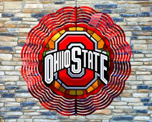 10 Inch Ohio Sports Stain Glass Football Basketball Wind Spinner Yard Decor Aluminum Sublimated Garden Art Indoor Outdoor 3D Kinetic by Unknown