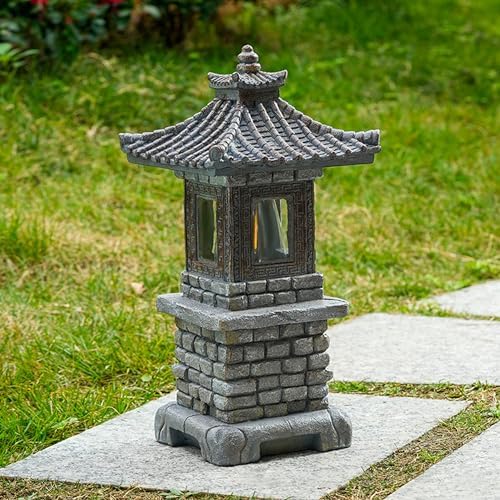 Solar-Powered Pagoda Garden Statue Auto-on LED Lantern, Zen Outdoor Decor Pagoda Garden Statue Dark Gray - Image 4