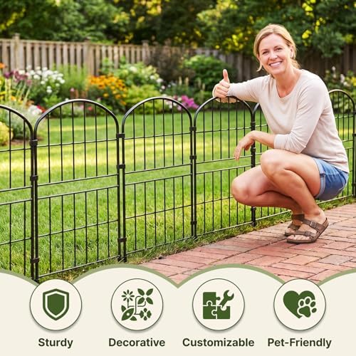 KIMAZO 32.5in (H) x 10ft (L) Tall Decorative Garden Fence - 7 Pack Garden Fencing, Rustproof Metal Wire Panel Border Animal Barrier for Dog, Flower Edging for Yard Landscape Patio Outdoor Decor - Image 6