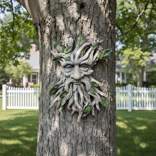 13.2" Real Tree Face Hugger Statue, Resin Elves Sculpture with Foliage Features, Large Outdoor Tree Hugger for Yard Art, Halloween Trees Decorations Outdoor Wall Mounted Statue - Image 7