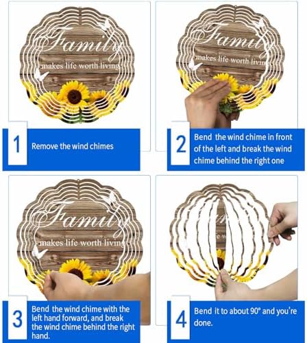 Yellow Sunflowers Wind Spinners Outdoor Family Brown Wood Striped Countryside 3D Stainless Steel Wind Spinner for Yard Kinetic Sculpture Hanging Spinning Ornament for Garden Patio Porch 12 Inch - Image 7