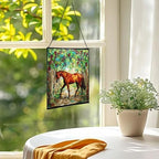 Chestnut Trakehner Horse Walking Beneath Vineyard Canopy Square Suncatcher – Stained Glass Style Window Panel with Pastoral Scene, Custom Decorative Hanging Art for Equestrian Home, Christmas Os0RHH - Image 3