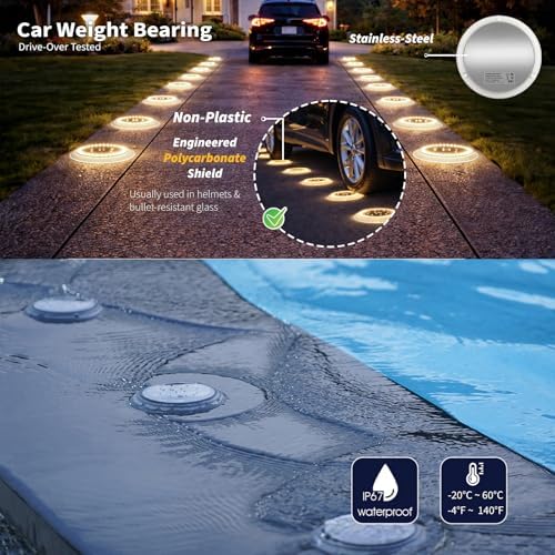 SHONELIGHTING Solar Ground Lights, 48 LEDs Deck Disc, Warm White, 6Pk - Image 2