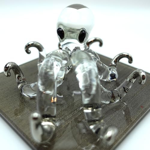 Octopus Miniature Hand Blown Glass Art Figurines Sea Animals Collectible Gift Decorate (4 inches Clear Silver) - Image 3