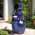 29" Ceramic Water Fountain Outdoor, 4-Tier LED Cascading Waterfall by Ultym