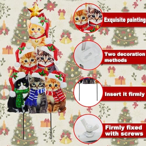 Cat Christmas Garden Stakes 30in Metal Santa Hat Stacking Yard Decor - Image 3