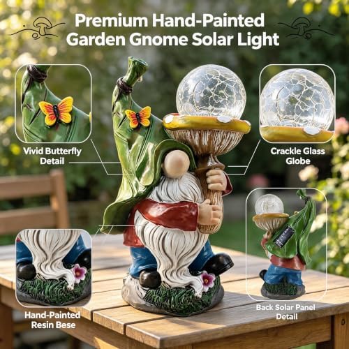 Solar Lights Outdoor Gnome Mushroom, Crackle Glass Statue, Garden Decor - Image 4
