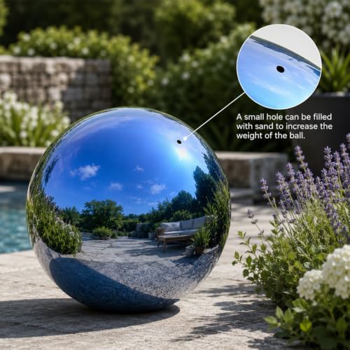 Gazing Ball Garden Mirror Outdoor - 10 Inch Outside Decorative Globe, Blue - Image 3