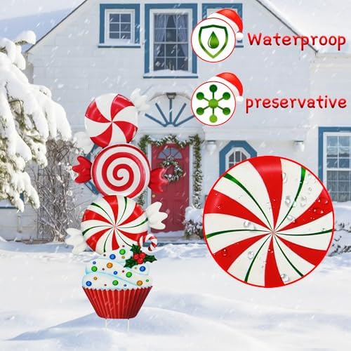 3 Pack Christmas Garden Stakes 32.5in Candy Dessert Metal Holiday Decor - Image 4