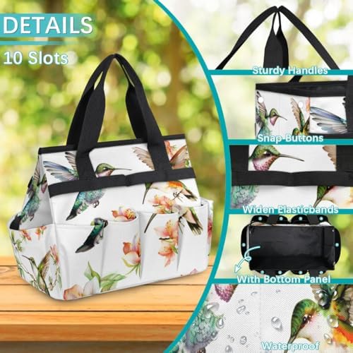 Hummingbird Garden Tool Bag, Garden Tote Storage Bag with 10 Pockets, Indoor and Outdoor Flower Bird Colourful Gardening Tool Organizer for Women Men - Image 5