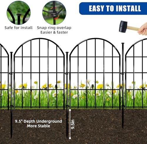 26 Pack Decorative Garden Fence, 22in X 28ft Arched No Dig Fence Border, Garden Edging Border, Rustproof Metal Animal Barrier with Ground Stake for Dog, Rabbit, Outdoor Yard Patio Decor - Image 6