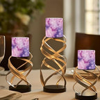 Set of 4 Flameless Candles Flickering with Timer, Purple Marble Print Waterproof Outdoor LED Battery Powered Candles with Remote and Timer Control for Meditation Yoga Study - Image 4