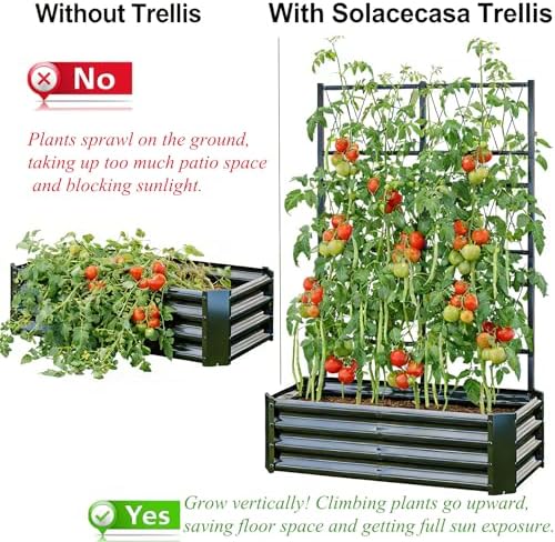 Galvanized Raised Garden Bed with Trellis for Outdoor Climbing Plants Black - Image 7